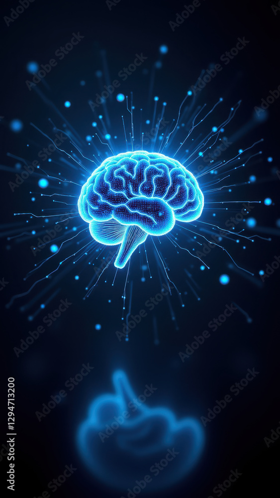 Aufkleber an illustration of a human brain at the center of an abstract digital network, representing artifici
