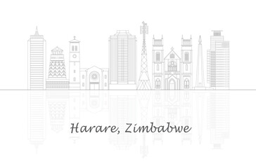 Naklejka premium Outline Skyline panorama of city of Harare, Zimbabwe - vector illustration