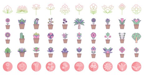 Set of vector icons of plants with white background