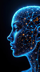 A digital illustration of a human head with neural network connections in blue, signifying artificial general intelligence.