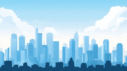 Fototapeta premium A serene skyline illustration showcasing a bustling city with various skyscrapers under a clear blue sky.