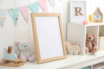 Charming and Whimsical Decor Including a Blank Frame Against a Playful Background