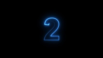 Glowing neon light digital number 2. light cyan color symbol, seamless loop animation on black background, Educational mathematics concept with neon letter 2 digit with alpha channel . - Powered by Adobe