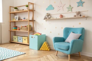 Cozy and Playful Children's Room with Decorated Walls and Colorful Furnishings