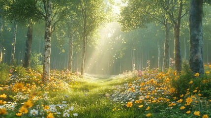 Obraz premium Sunlit forest path nature landscape