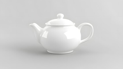 Elegant white porcelain teapot on a minimalist gray background, ideal for kitchenware displays