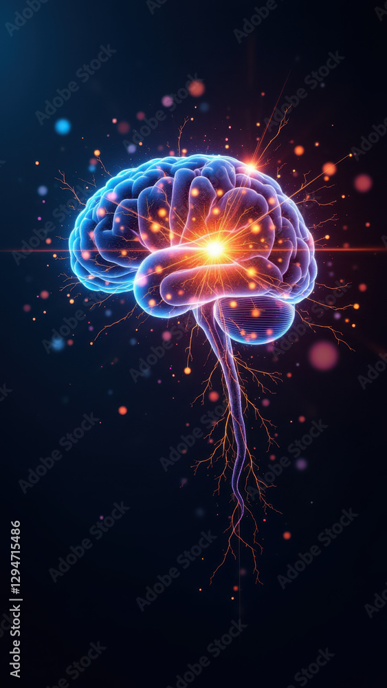 Aufkleber an illustrated representation of artificial general intelligence with a fiery brain symbolizing its 
