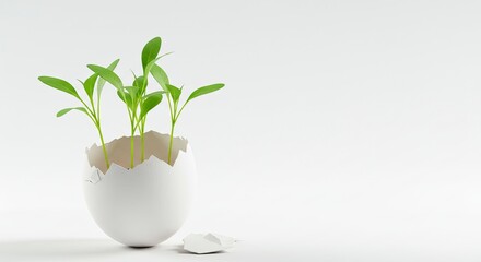 Seedlings Growing in Eggshell Symbolize New Beginnings and Growth