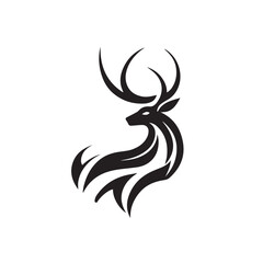 Black deer silhouette on white background. Deer silhouette vector. Animal silhouette. Deer vector Illustration.