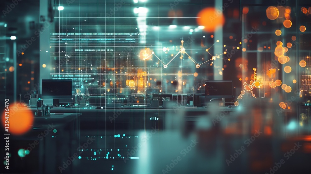 Poster abstract futuristic technology laboratory digital workspace modern network data science research inn
