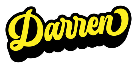 Name Darren written in retro groovy script lettering with long shadow effect
