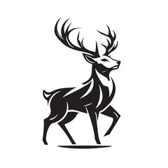 Black deer silhouette on white background. Deer silhouette vector. Animal silhouette. Deer vector Illustration.