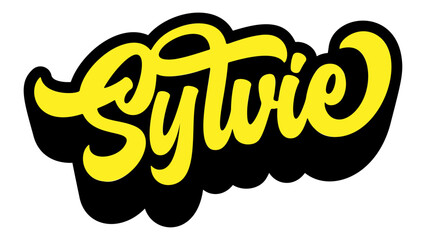 Name Sylvie written in retro groovy script lettering with long shadow effect