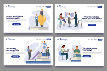 People engaged in educational activities, flat graphic style, on white background. Concept of learning, success, and personal growth. Vector illustration