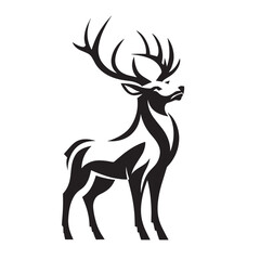 Black deer silhouette on white background. Deer silhouette vector. Animal silhouette. Deer vector Illustration.