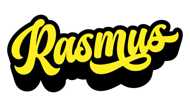 Name Rasmus written in retro groovy script lettering with long shadow effect