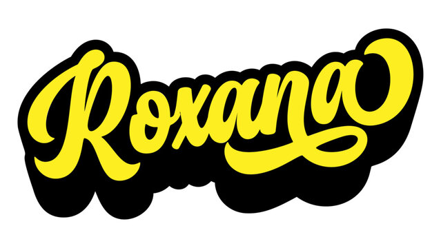 Name Roxana written in retro groovy script lettering with long shadow effect	