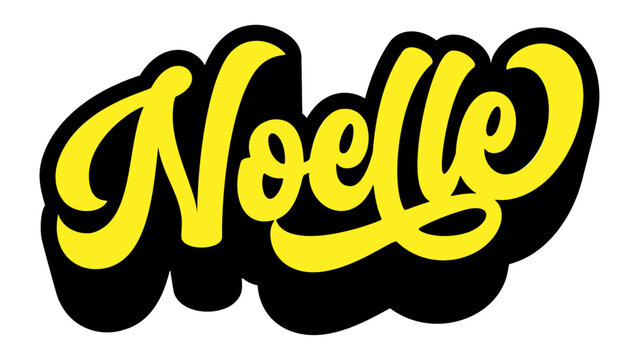 Name Noelle written in retro groovy script lettering with long shadow effect	