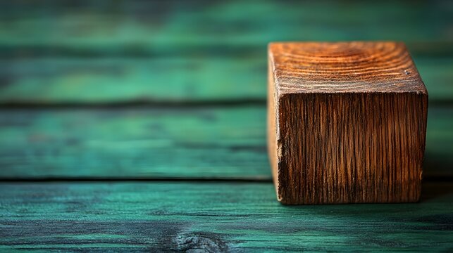 Rustic Wooden Block Against Vibrant Green Background Displaying a Thoughtful Case Study Message with Creative Copy Space