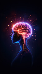 Fototapeta premium Artistic illustration of human brain with AI concept.