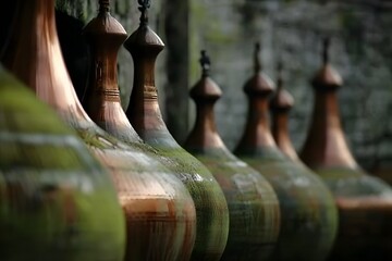 Aged Copper Stills Row Distillery Industrial Background