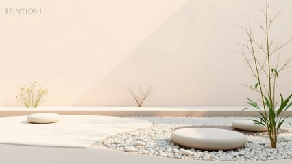 A serene and minimalist nature-inspired wallpaper with abstract elements, featuring clean lines and soft, calming colors, evoking tranquility and calmness.