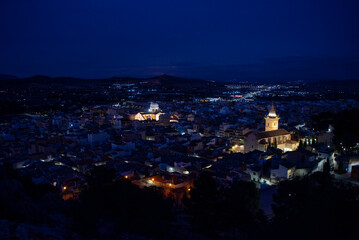 Night view of the city of Yecla, Spain