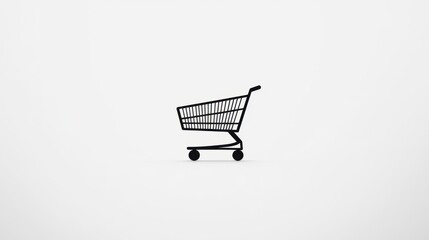 A minimalist silhouette of a shopping cart against a white background, symbolizing consumerism.