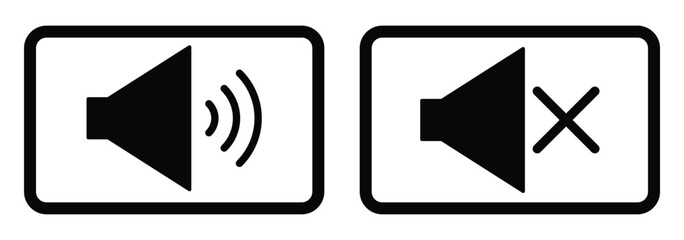 Speakers Icon Set - Audio, Sound System, Music Vector. Set of no sound, No speaker icon. Sound Icons. speaker mute icon sign. Volume Off symbol. Silent mode icons.  Sound icon, volume symbol. EPS 10. 