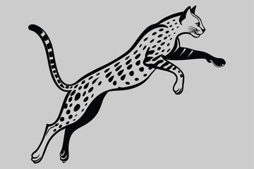 a serval leaping high into the air silhouette vector design art and illustration