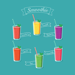 Illustration of six healthy smoothie drinks - vector eps8