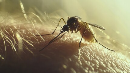Fototapeta premium Close-Up of Mosquito on Skin: A Detailed Macro Photograph
