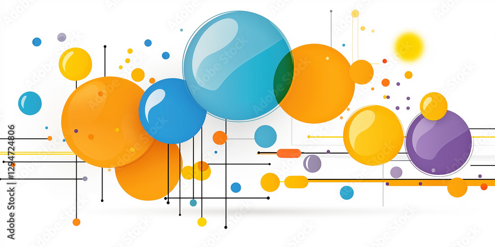 Poster colorful abstract data visualization with geometric circles and clean lines