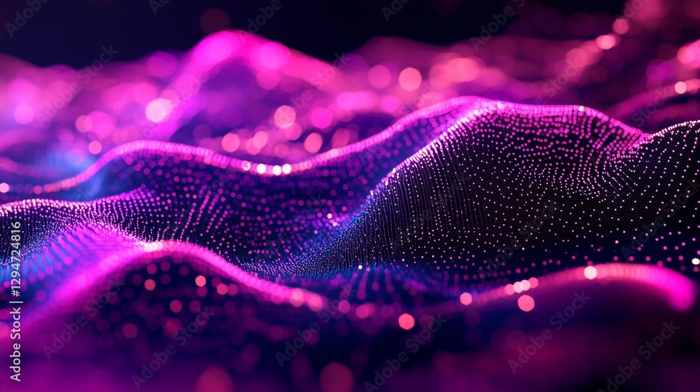 Poster 3d rendering of pink background with glowing light. 3d illustration of liquid with ripple in the met