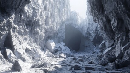 Gray and White Rocky Cave Interior with Light at the End