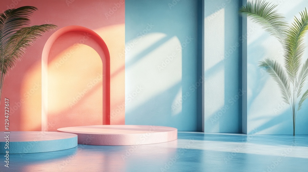 Aufkleber soft pastel hues of pink and blue create a tranquil atmosphere in this modern setting. playful archi