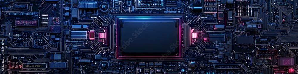 Fototapete a futuristic circuit board pattern with a large dark area for text