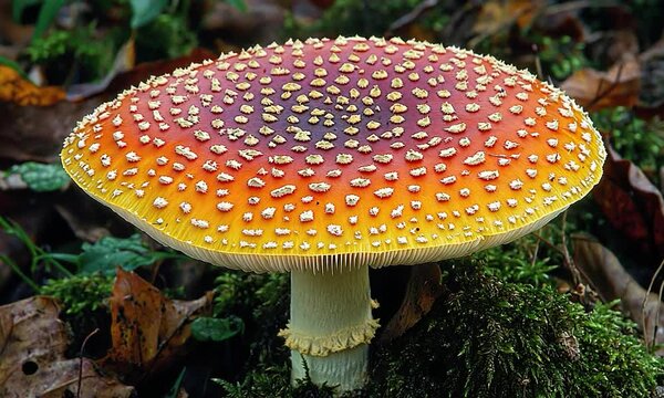 close-up of red amanita mushroom in forest video