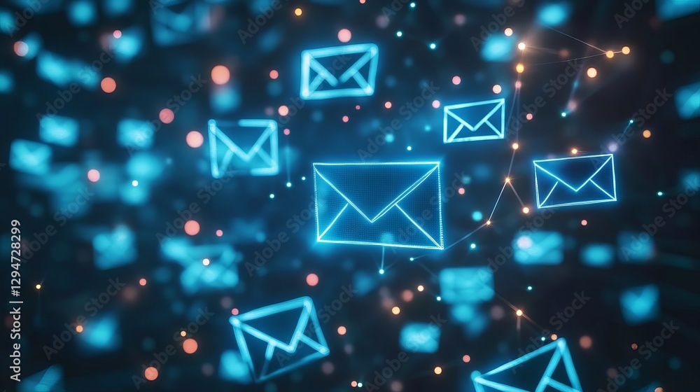 Poster abstract digital network email icons glowing blue modern technology background futuristic communicat
