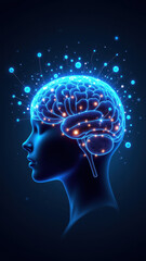 Obraz premium A human head silhouette with an artificial brain structure inside, symbolizing Artificial General Intelligence or AGI.