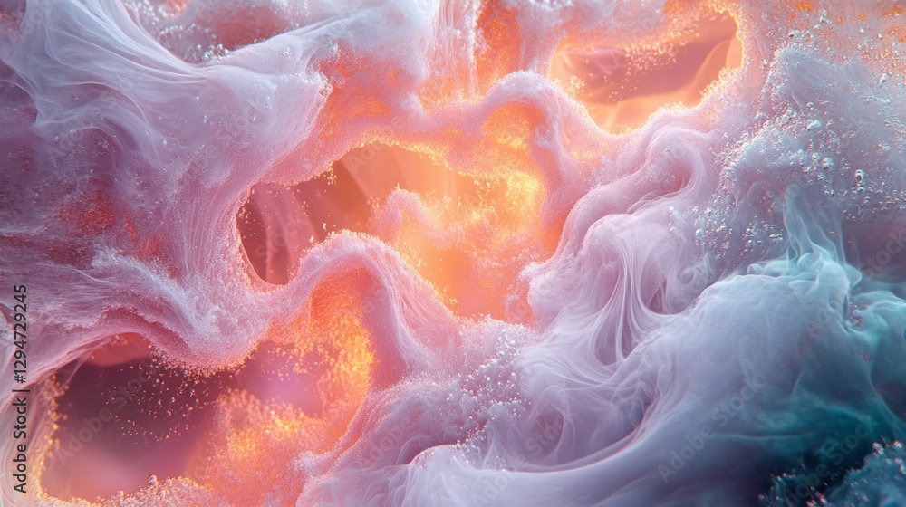 Poster soft waves of pastel colors swirl together in an enchanting dance, as luminous dots of light punctua