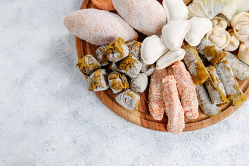 Raw semi finished frozen products, meals.