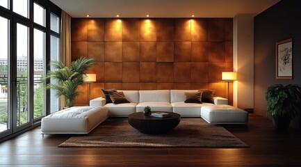 Modern Living Room with City View