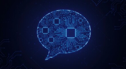 Digital Communication: AI Chatbot Circuitry Speech Bubble