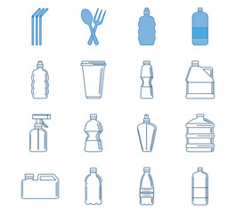 Set of vector icons of plastics with white background