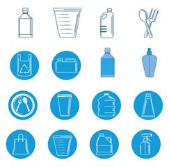 Set of vector icons of plastics with white background
