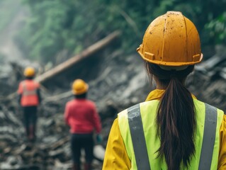 Disaster Relief Worker Surveying Damage in Aftermath of a Natural Disaster