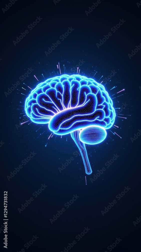 Poster this is a digital illustration of an artificial brain with electrical energy around it, symbolizing 