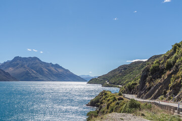 travel scenery road towards Wanaka and Queenstown in New Zealand