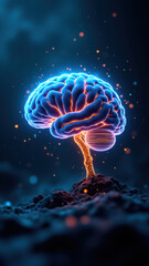 Fototapeta premium A digital illustration of a human brain on fire, symbolizing artificial general intelligence's complex nature and power.